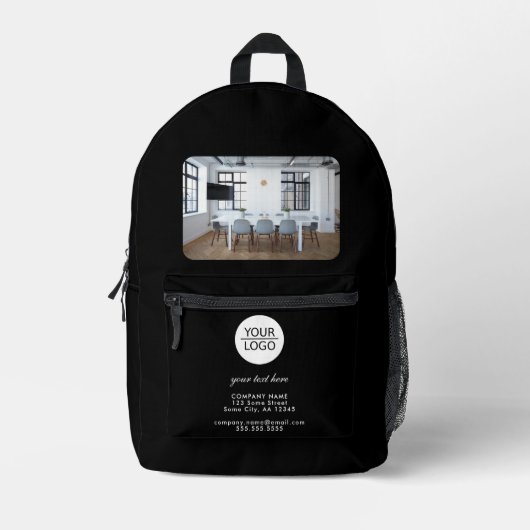 Voeg uw Logo Custom Text Black Company Photo toe Bedrukte Rugzak (Voorkant)