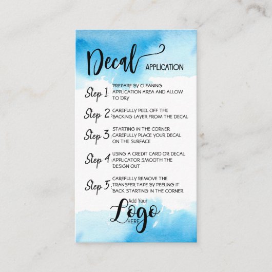 VOEG UW LOGO decal application CARE CARDS vinyl TO Visitekaartje (Voorkant)