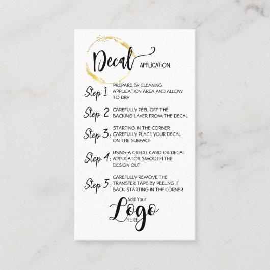 VOEG UW LOGO decal application CARE CARDS vinyl TO Visitekaartje (Voorkant)