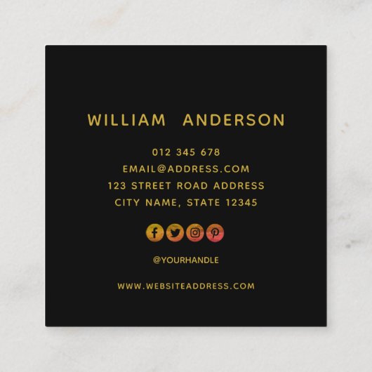 Voeg uw Logo eenvoudige, minimale bewerkbare kleur Vierkante Visitekaartje (Achterkant)