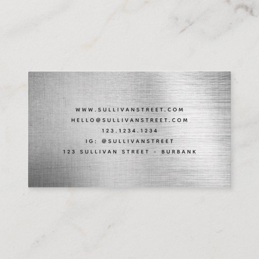 Voeg uw Logo Eenvoudige Zilvergeborsteld Metaal to Visitekaartje (Achterkant)