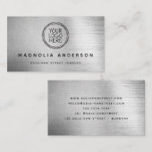 Voeg uw Logo Eenvoudige Zilvergeborsteld Metaal to Visitekaartje (Voorkant / Achterkant)