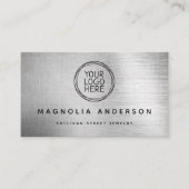 Voeg uw Logo Eenvoudige Zilvergeborsteld Metaal to Visitekaartje (Voorkant)