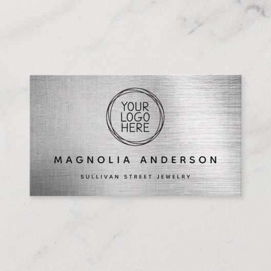 Voeg uw Logo Eenvoudige Zilvergeborsteld Metaal to Visitekaartje (Voorkant)