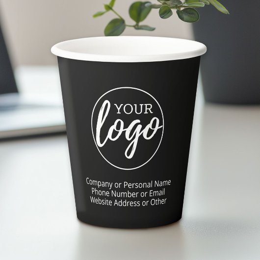 Voeg uw Logo en 3 lijnen tekst toe - zwart Papieren Bekers