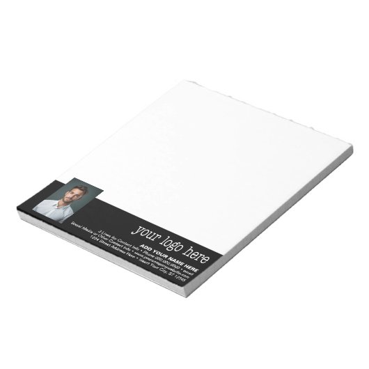 Voeg uw Logo en foto toe - Zakelijke contactgegeve Notitieblok (Linkerzijde)