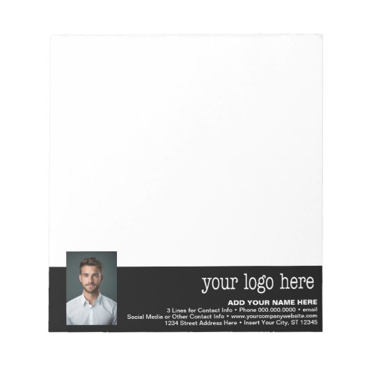 Voeg uw Logo en foto toe - Zakelijke contactgegeve Notitieblok (Voorkant)