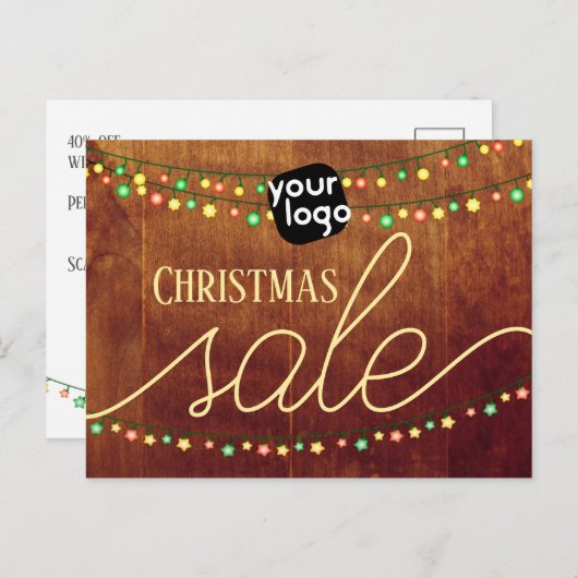 Voeg uw logo en QR-code toe Elegante kerstuitverko Briefkaart (Voorkant / Achterkant)