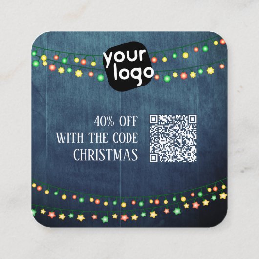 Voeg uw logo en QR-code toe Elegante Kerstverkoop Vierkante Visitekaartje (Achterkant)