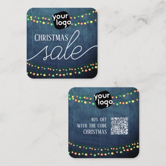 Voeg uw logo en QR-code toe Elegante Kerstverkoop Vierkante Visitekaartje (Voorkant / Achterkant)