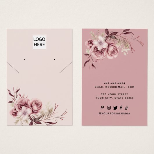 Voeg uw logo floral ketting earring display card visitekaartje (Voorkant /achterkant)