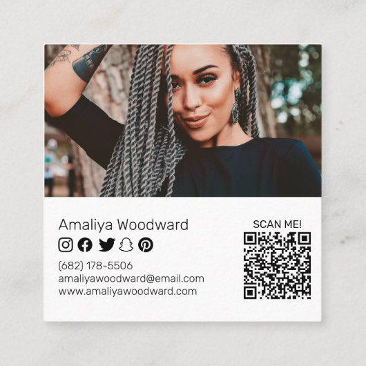 Voeg uw logo foto QR code modern social media toe Vierkante Visitekaartje (Achterkant)