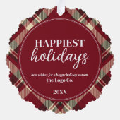 Voeg uw Logo Holiday Plaid toe Ornament Kaart (Achterkant)