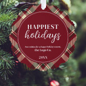 Voeg uw Logo Holiday Plaid toe Ornament Kaart