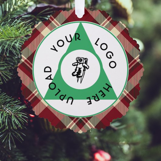 Voeg uw Logo Holiday Plaid toe Ornament Kaart