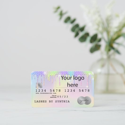 Voeg uw logo Holograph Unicorn Dripp Credit Kaart  Visitekaartje (Staand voorkant)