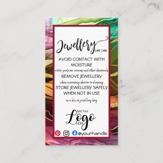 VOEG UW LOGO-juwelen CARE-KAARTEN VOOR kleine bedr Visitekaartje (Voorkant)