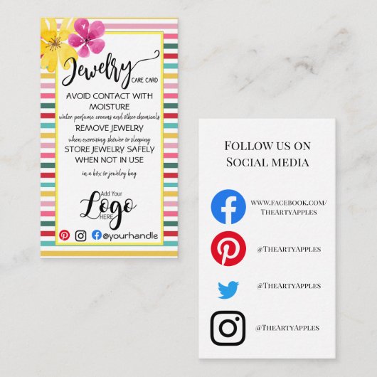 VOEG UW LOGO-juwelen CARE-KAARTEN VOOR kleine bedr Visitekaartje (Voorkant / Achterkant)