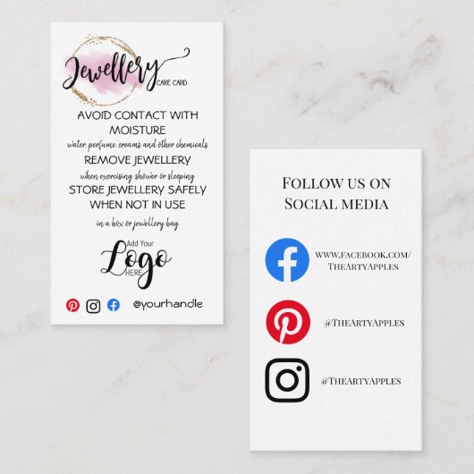 VOEG UW LOGO-juwelen ZORGKAARTEN VOOR kleine bedri Visitekaartje (Voorkant / Achterkant)