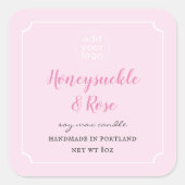 Voeg Uw Logo Kaars Blush Roze Label Vierkant (Voorkant)