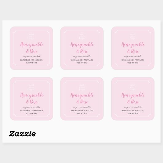 Voeg Uw Logo Kaars Blush Roze Label Vierkant (Vel)