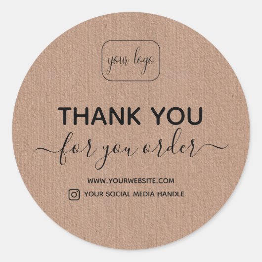 Voeg uw Logo Kraft-document toe, bedankt voor uw b Ronde Sticker (Voorkant)