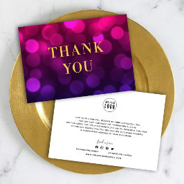 Voeg uw Logo Magenta Bokeh Lights Faux Gold toe Bedankkaart