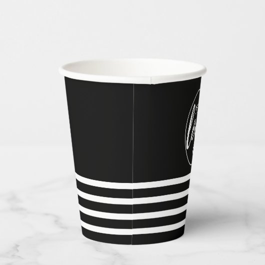 Voeg uw Logo met streepjespatroon toe - zwart wit Papieren Bekers (Rechts)