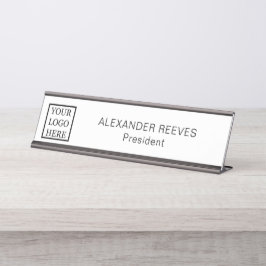 Voeg uw Logo minimalistische zwarte en witte bedri Bureau Naambordje