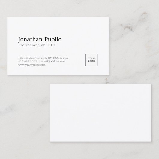 Voeg uw Logo modern elegant wit eenvoudig ontwerp Visitekaartje (Voorkant / Achterkant)