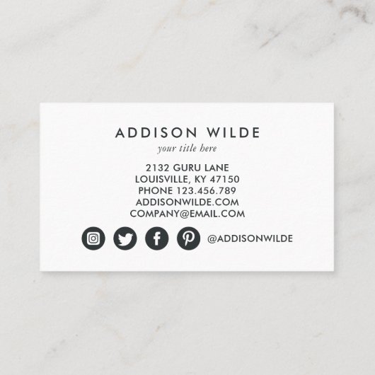 Voeg uw Logo Modern Minimalist Black White toe Afsprakenkaartje (Achterkant)