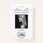 Voeg uw Logo Moderne Minimale Foto Witte identitei Badge (Voorkant)