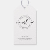 Voeg Uw Logo Moderne Monogram Initiaal Wit Toe Cadeaulabel (Achterkant)