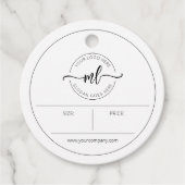 Voeg uw logo moderne monogram witte kledinglabel t bedankjes labels (Voorkant)