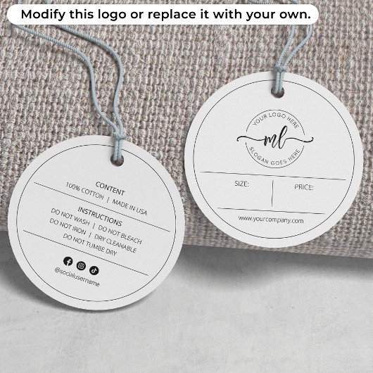 Voeg uw logo moderne monogram witte kledinglabel t bedankjes labels