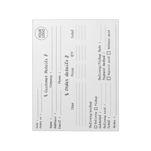 Voeg uw Logo Pastry Cupcake Bakery bestelformulier Notitieblok (Linkerzijde)