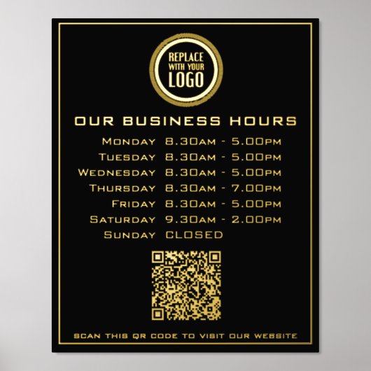 Voeg Uw Logo QR Code Bedrijfs Openingstijden toe Folie Afdrukken (Voorkant)