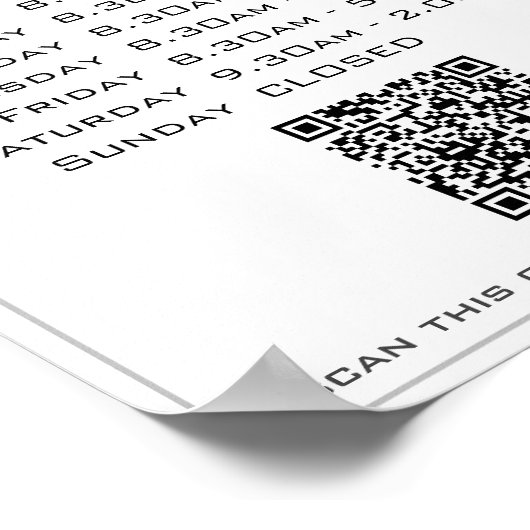 Voeg Uw Logo QR Code Bedrijfs Openingstijden toe Poster (Hoek)