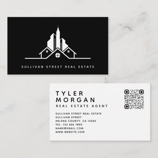 Voeg uw Logo QR-code Echte Estate Agent toe Visitekaartje (Voorkant / Achterkant)