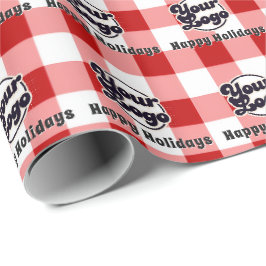 Voeg uw logo Rode Gingham Happy Christmas Verpakki Cadeaupapier