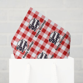 Voeg uw logo Rode Gingham Happy Christmas Verpakki Tissuepapier