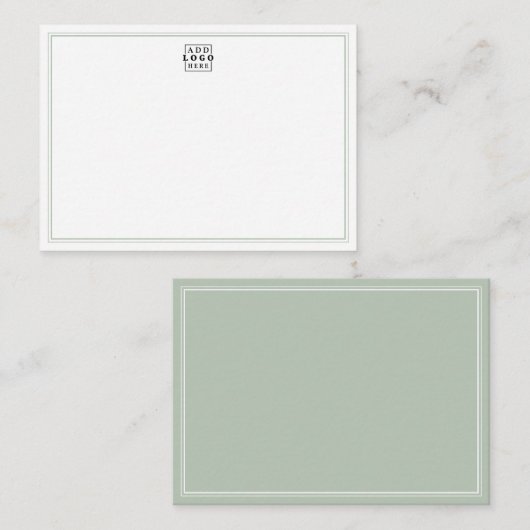 Voeg uw Logo Sage Green Double Border Business toe Notitiekaartje (Voorkant / Achterkant)