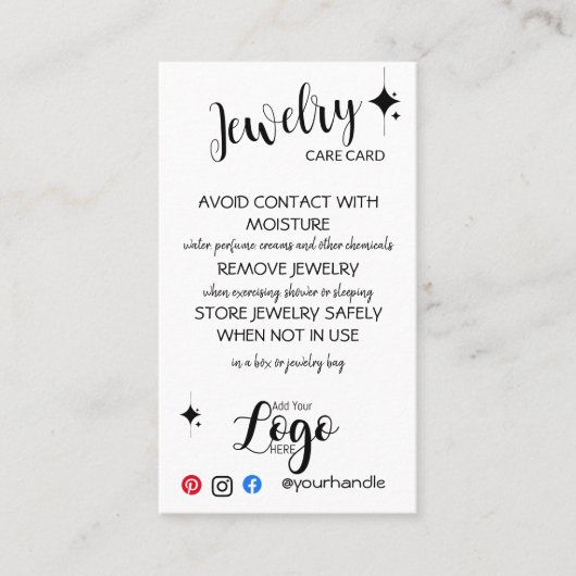 VOEG UW LOGO-sieraden ZORG-KAARTEN TOE IN DE VEREN Visitekaartje (Voorkant)