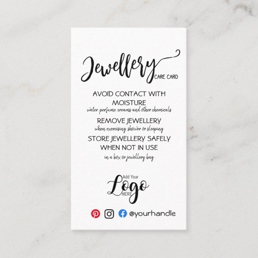 VOEG UW LOGO-sieraden ZORGKAARTEN TOE VK Visitekaartje (Voorkant)