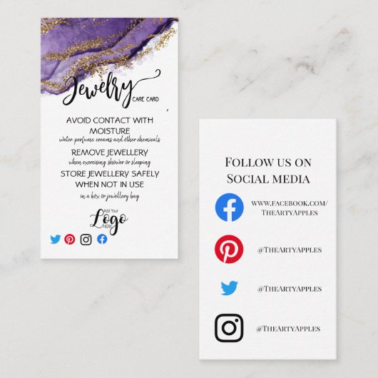 VOEG UW LOGO-sieraden ZORGKAARTEN TOE VK Visitekaartje (Voorkant / Achterkant)