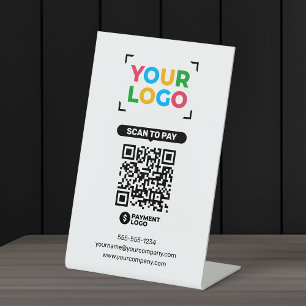 Voeg uw Logo Simple Scan toe om QR-code te betalen Reclamebord Met Voetstuk