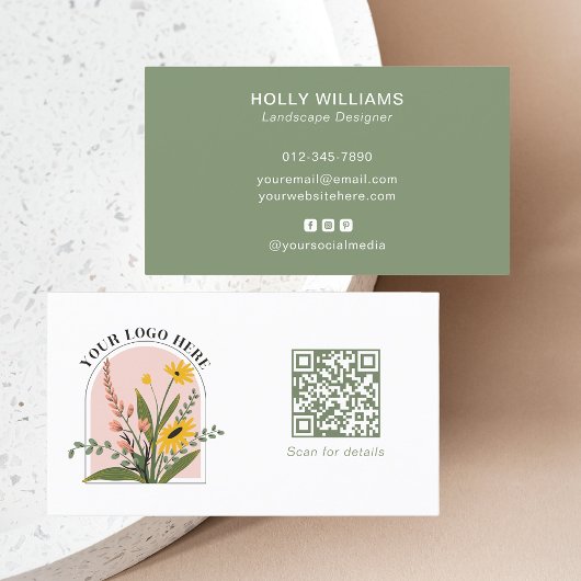 Voeg uw Logo sociale media QR Code Groen toe Visitekaartje