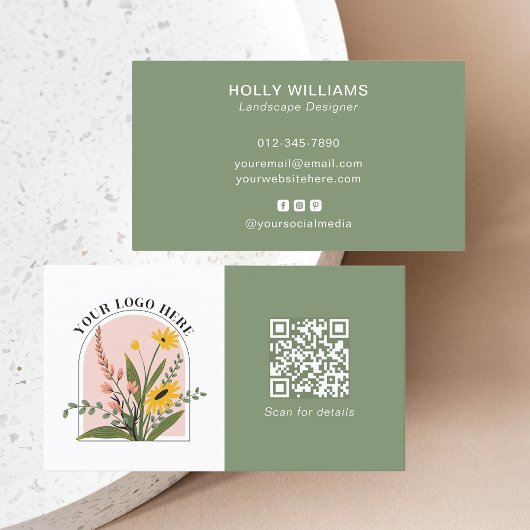 Voeg uw Logo sociale media QR Code Groen toe Visitekaartje