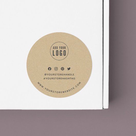 Voeg uw Logo sociale media toe met Rustic Kraft Ronde Sticker