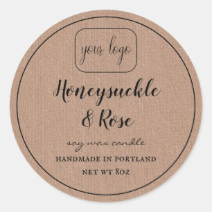 Voeg uw logo sojakaars Kraft papier look toe Ronde Sticker